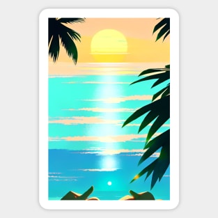 Summer Sunset Palm Tree Beach Ocean Artistic Paradise Sticker